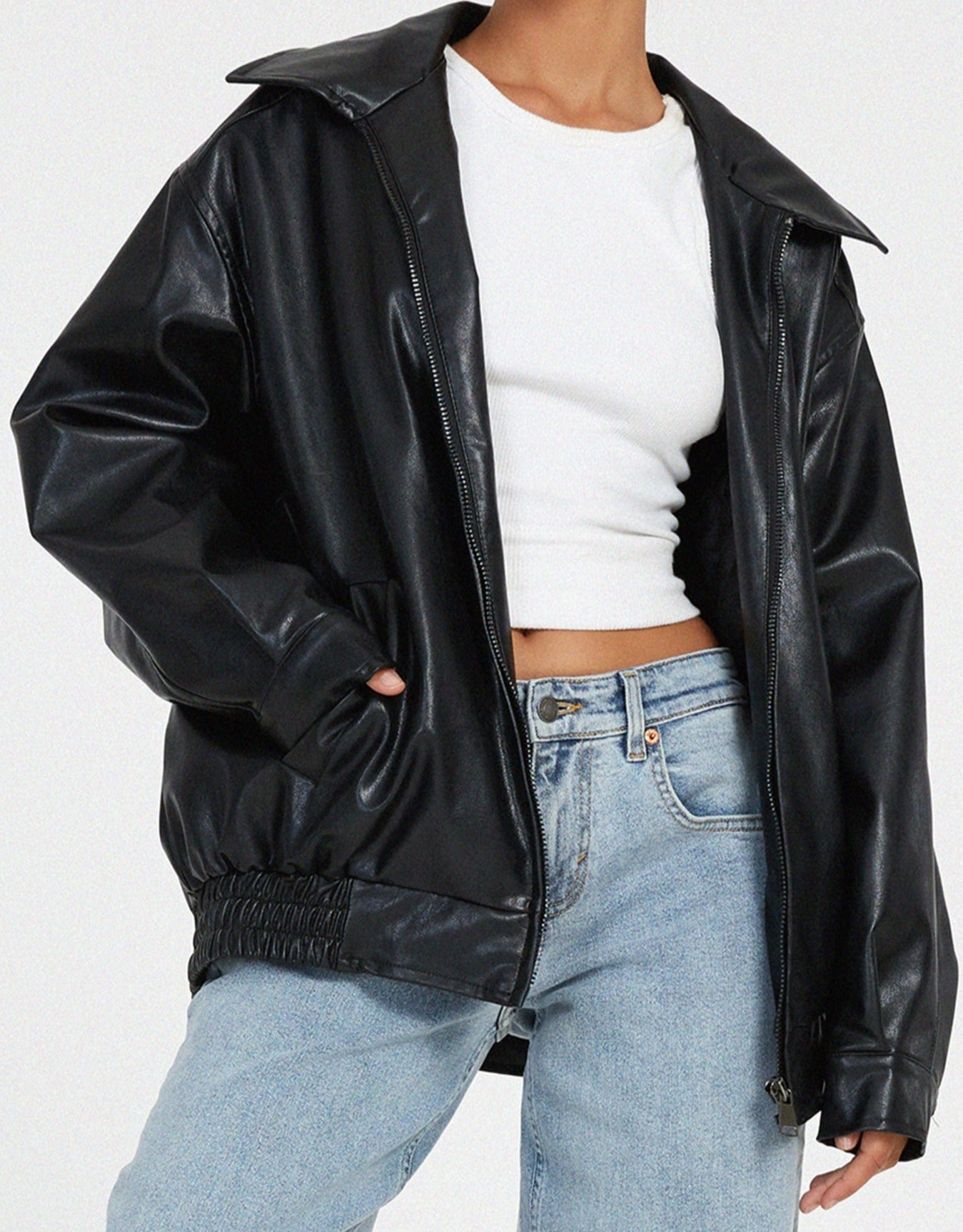 Neysha | Lose Lederjacke in Übergröße
