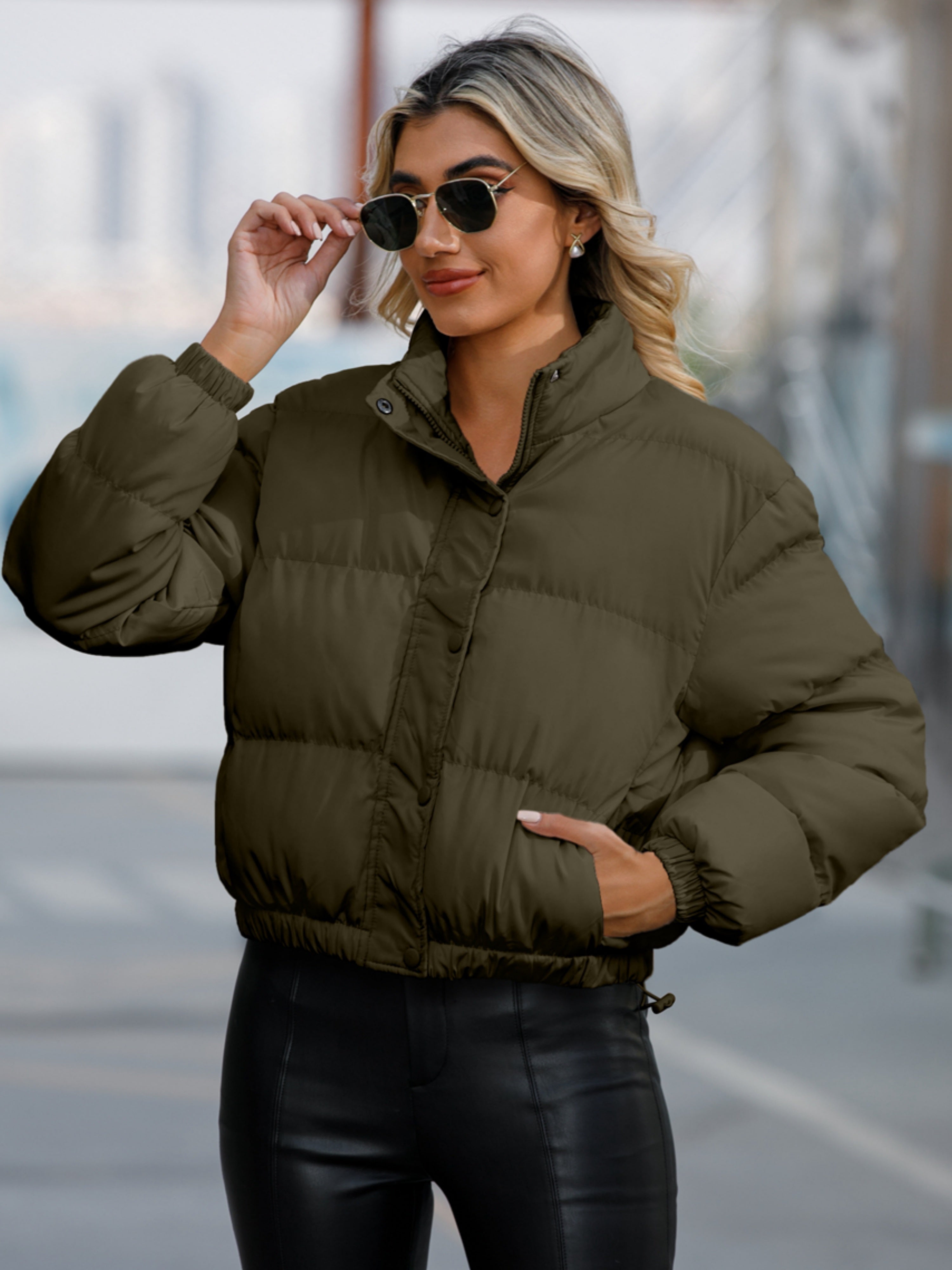 Lässige lange Winterjacke mit Druckknöpfen und Polsterung für Damen | Ideal für Herbst/Winter