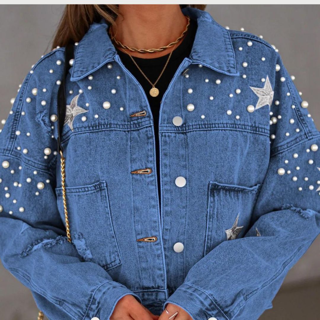 Vina - Trendige Jeansjacke mit Perlenverzierung für Damen