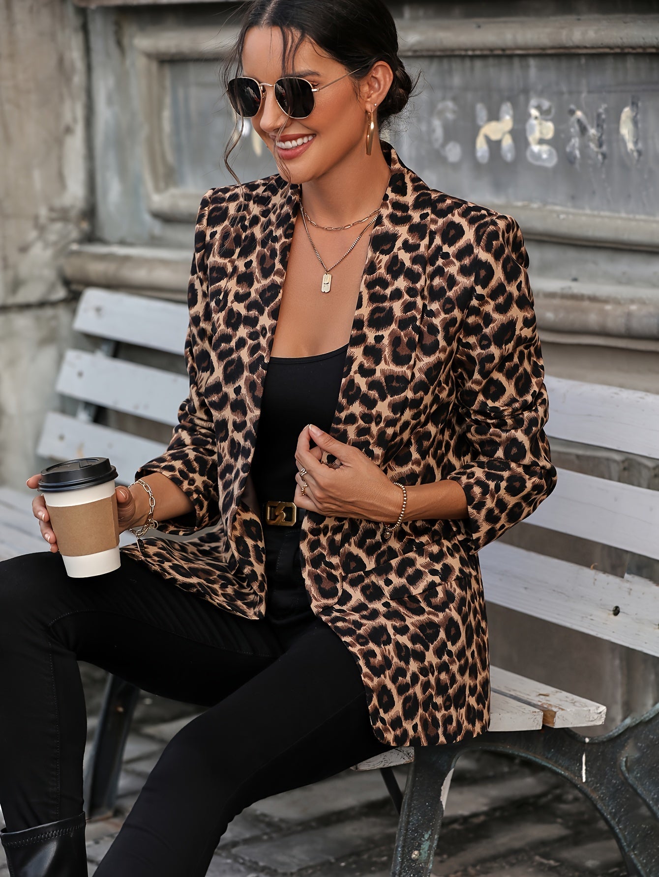 Eleganter Business Longblazer mit Leopardenmuster für Damen | Ideal für Alle Jahreszeiten