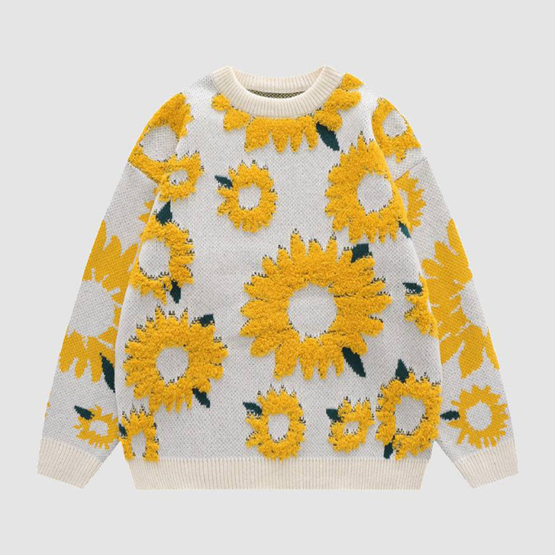 Pullover mit Sonnenblumenmuster für Damen