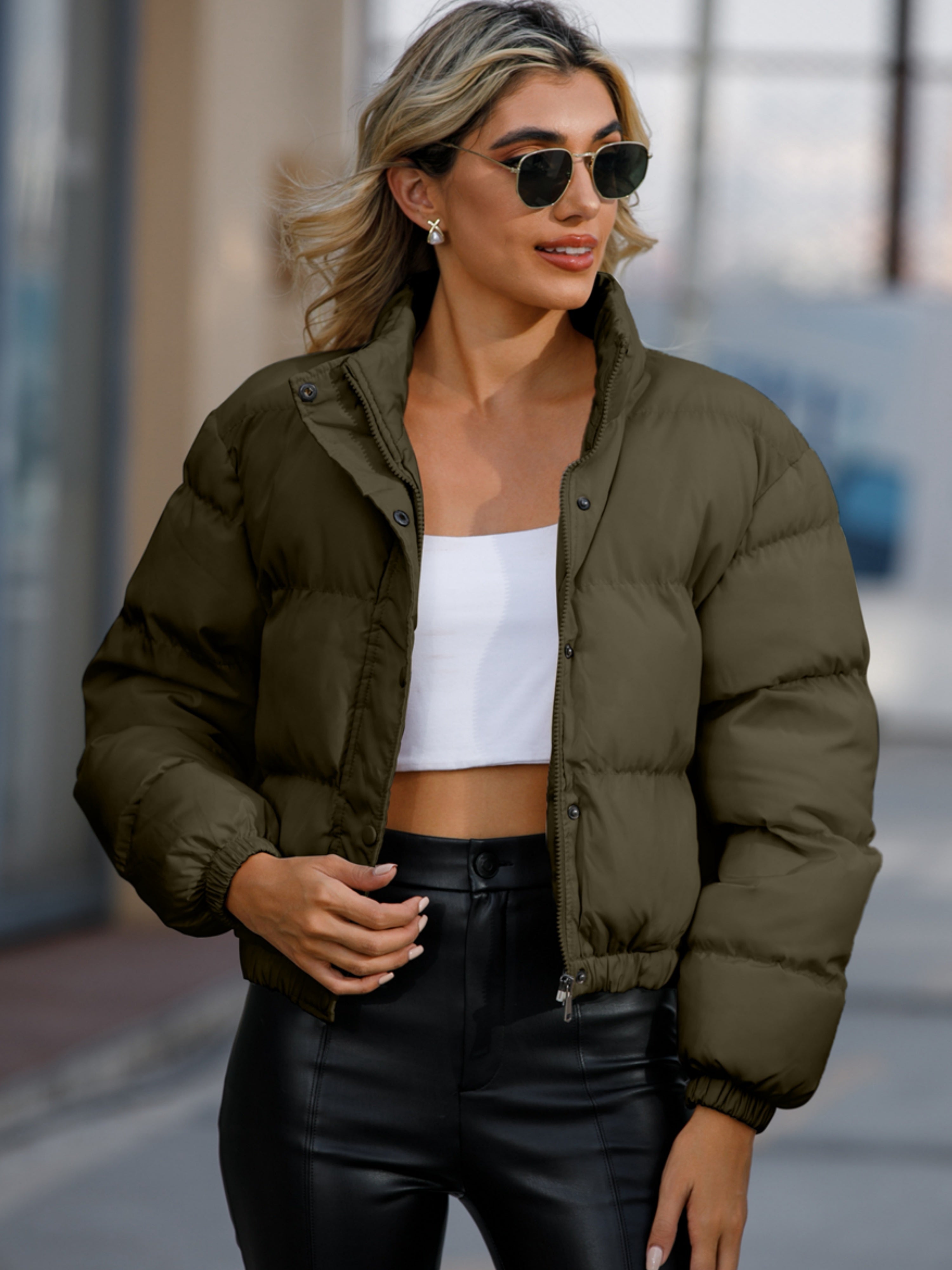 Lässige lange Winterjacke mit Druckknöpfen und Polsterung für Damen | Ideal für Herbst/Winter
