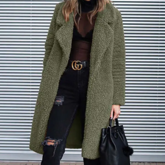 Cynthia - Stilvoller Langer Teddy-Fleece-Mantel für Kalte Wintertage für Damen