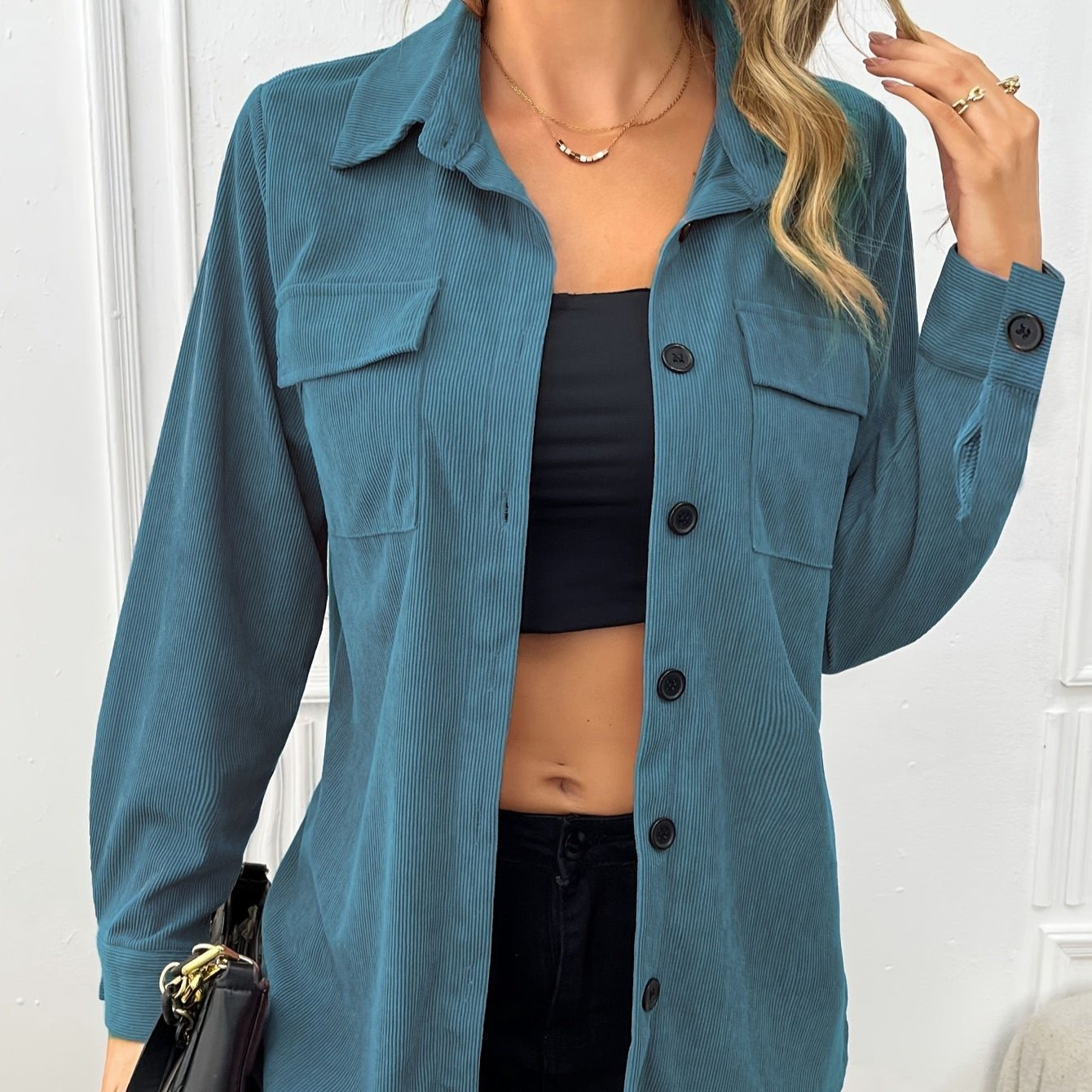 Cathy - Rosa Hemdjacke mit Brusttaschen für Herbst und Winter für Damen