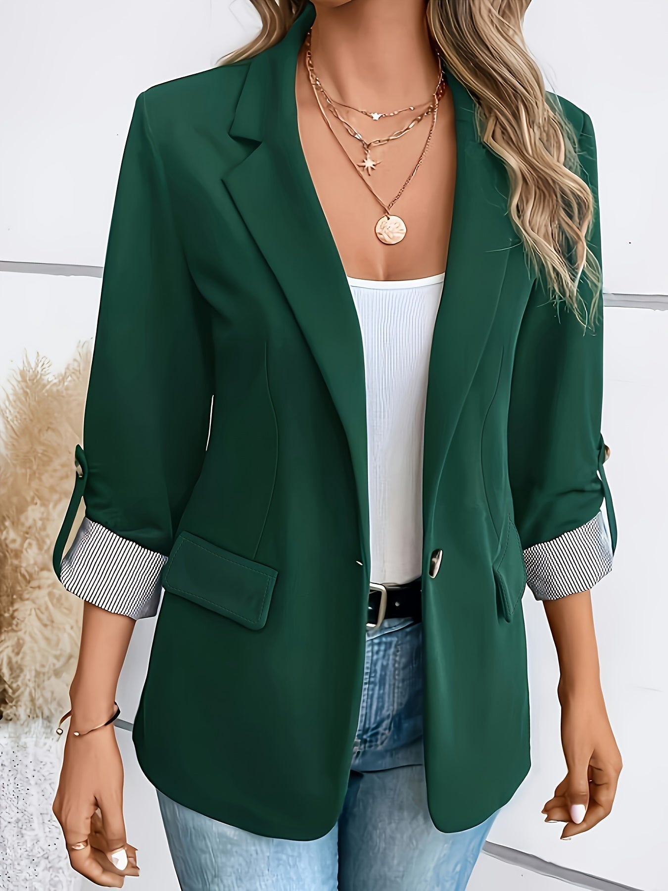 Eleganter Blazer Mit Reverskragen, Umgeschlagenen Ärmeln Und Seitentaschen Für Damen | Ideal für das tägliche Tragen