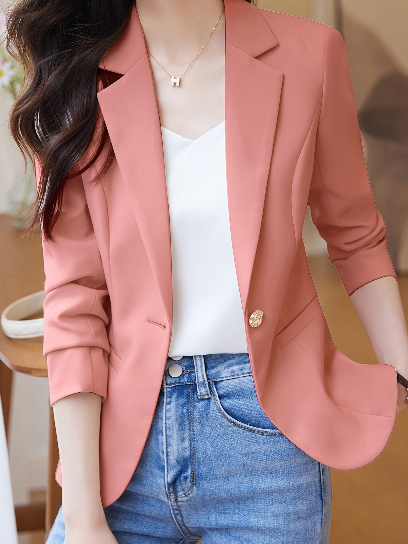 Eleganter Business Longblazer mit Ein-Knopf-Revers und offenem Front für Damen | Ideal für alle Jahreszeiten