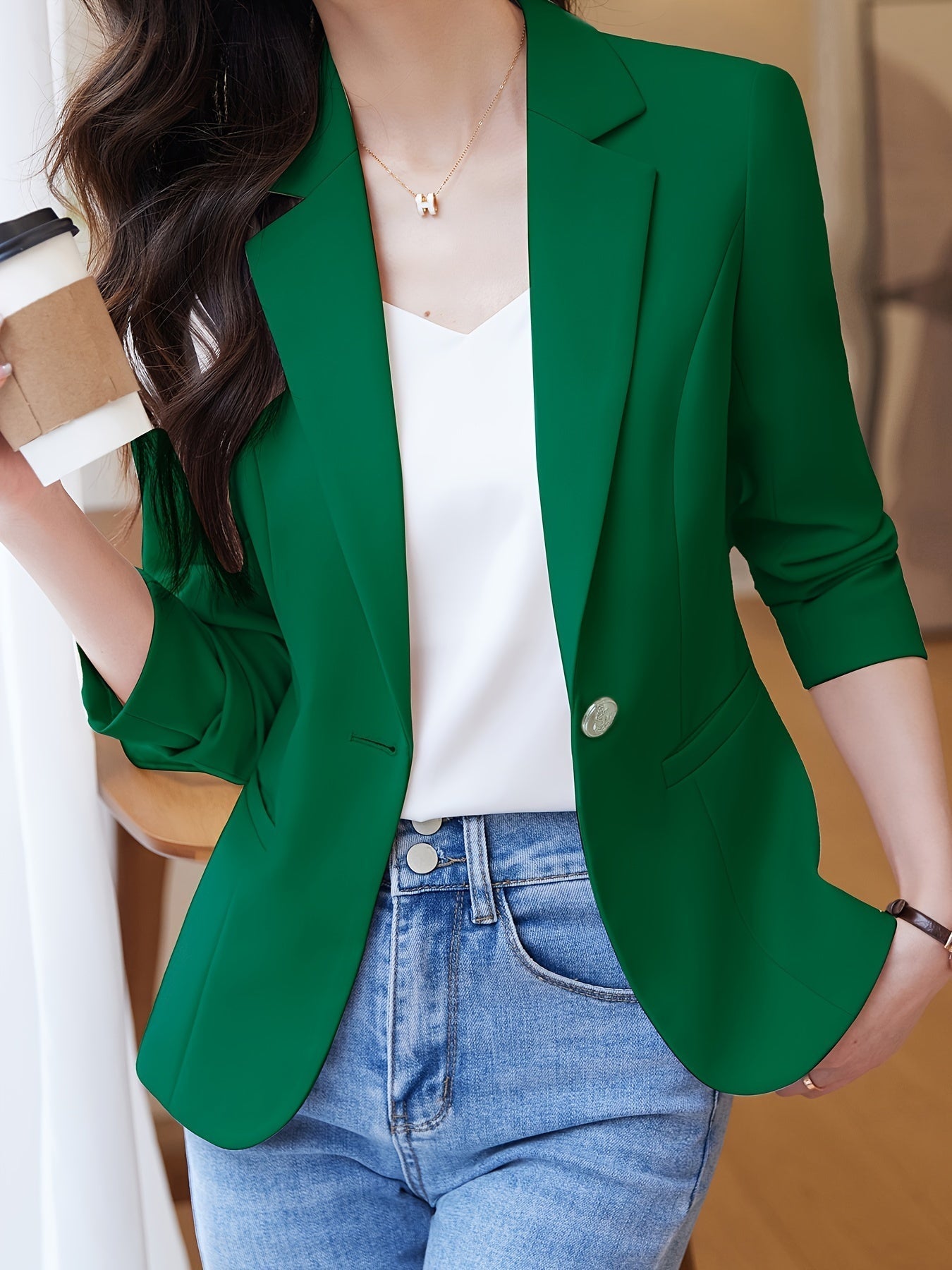 Eleganter Business Longblazer mit Ein-Knopf-Revers und offenem Front für Damen | Ideal für alle Jahreszeiten