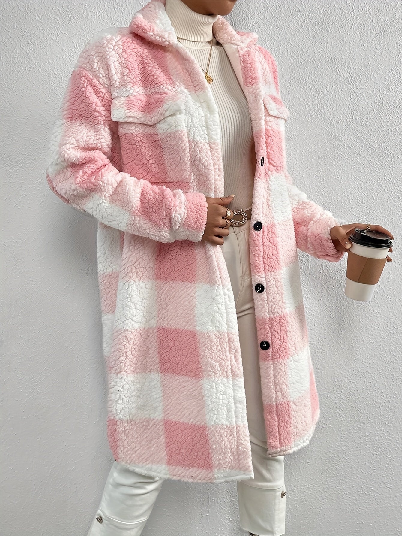 Lieza - Eleganter karierter Teddy-Mantel für Damen