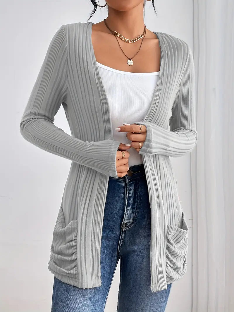 Cleo - Vest mit V-Ausschnitt und langen Ärmeln aus schlankem, gestricktem Polyester