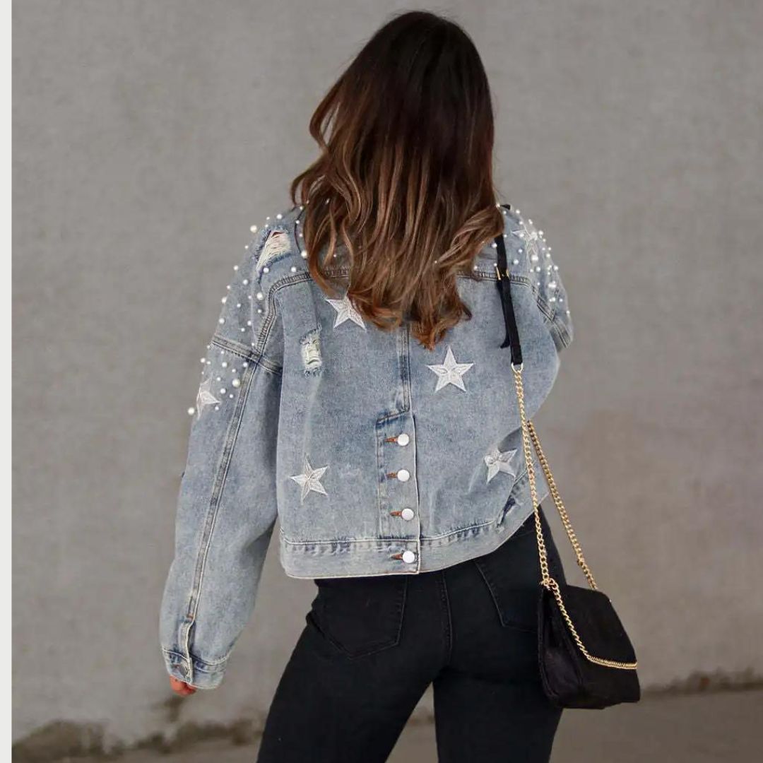 Vina - Trendige Jeansjacke mit Perlenverzierung für Damen