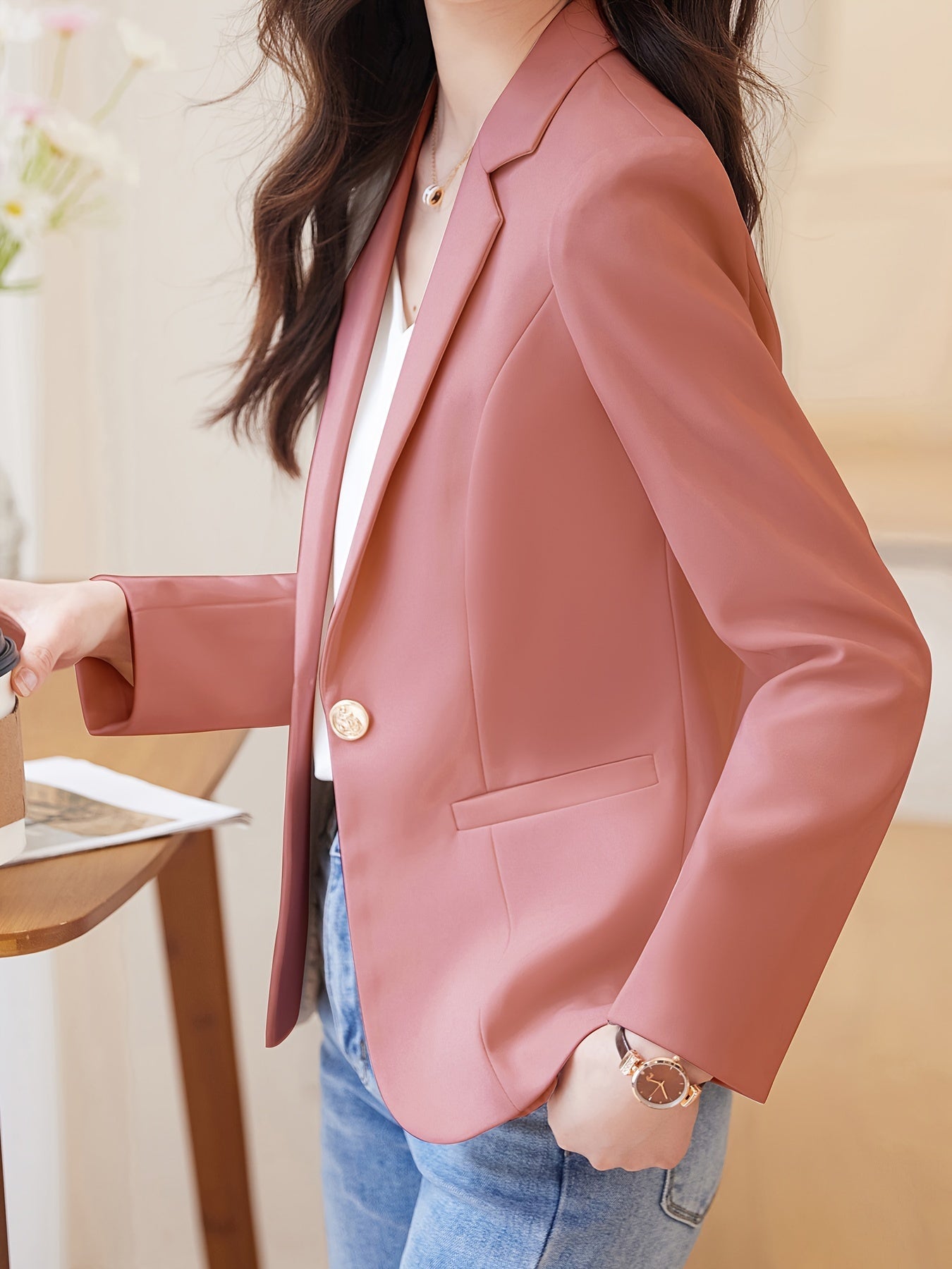 Eleganter Business Longblazer mit Ein-Knopf-Revers und offenem Front für Damen | Ideal für alle Jahreszeiten