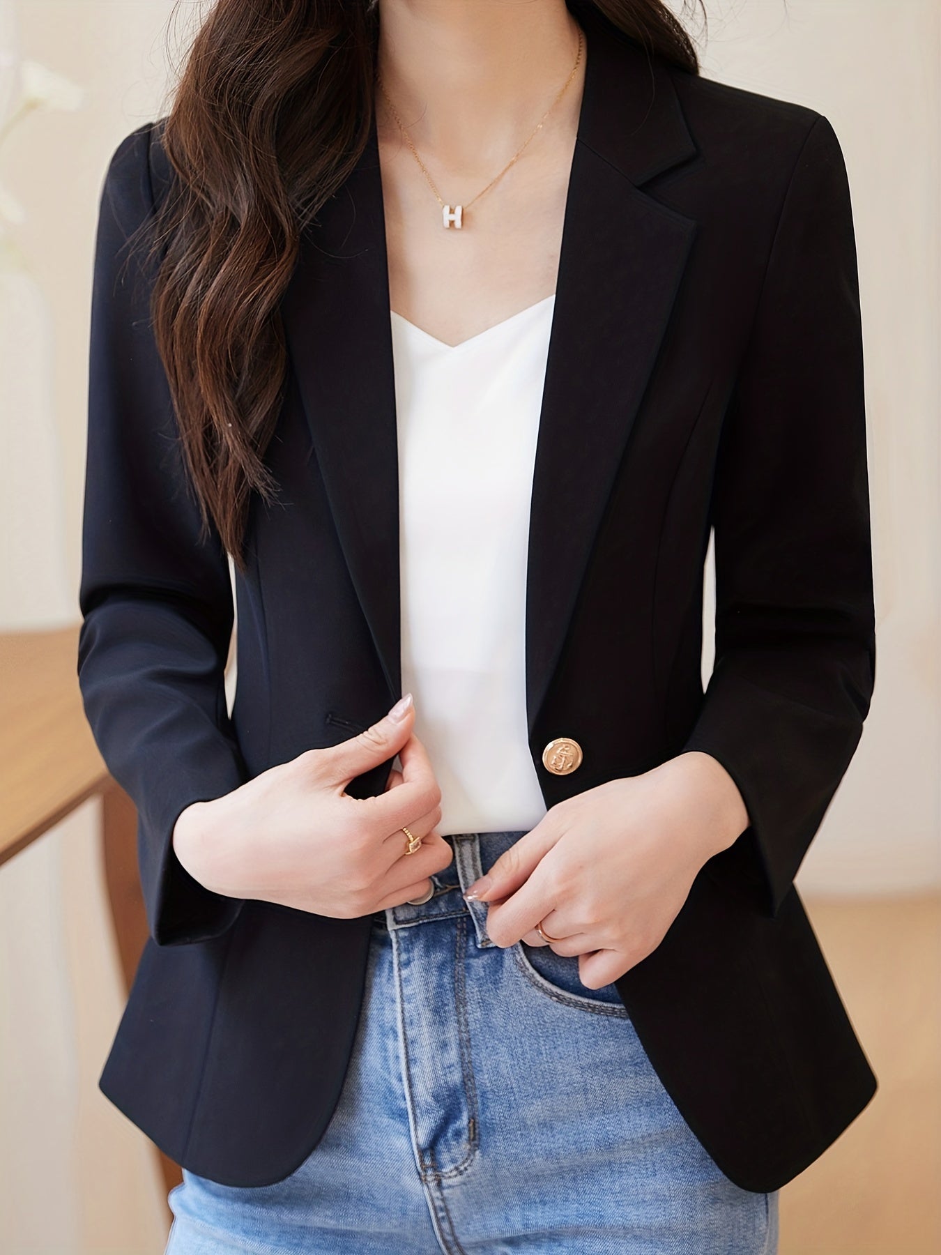 Eleganter Business Longblazer mit Ein-Knopf-Revers und offenem Front für Damen | Ideal für alle Jahreszeiten