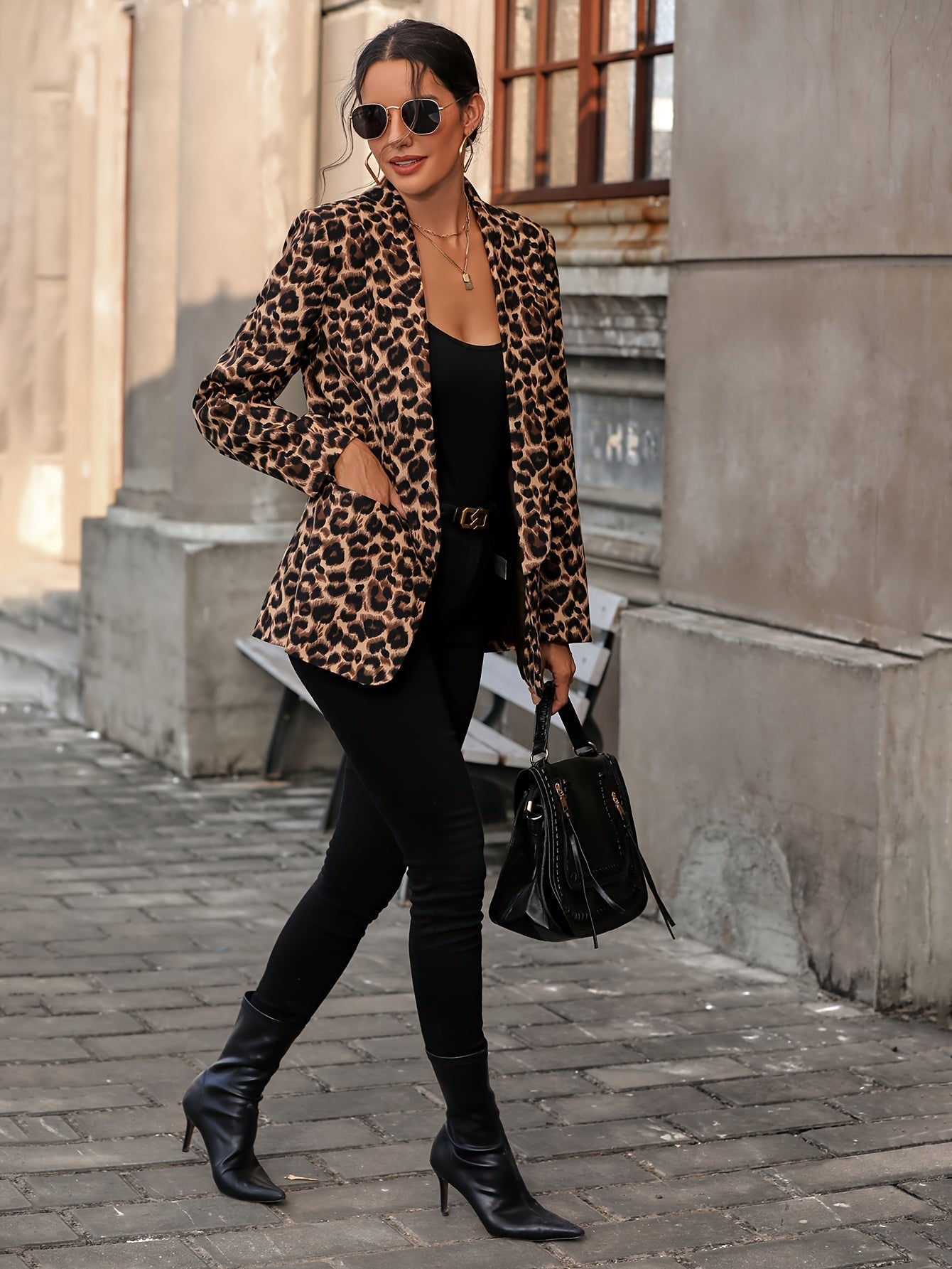 Eleganter Business Longblazer mit Leopardenmuster für Damen | Ideal für Alle Jahreszeiten