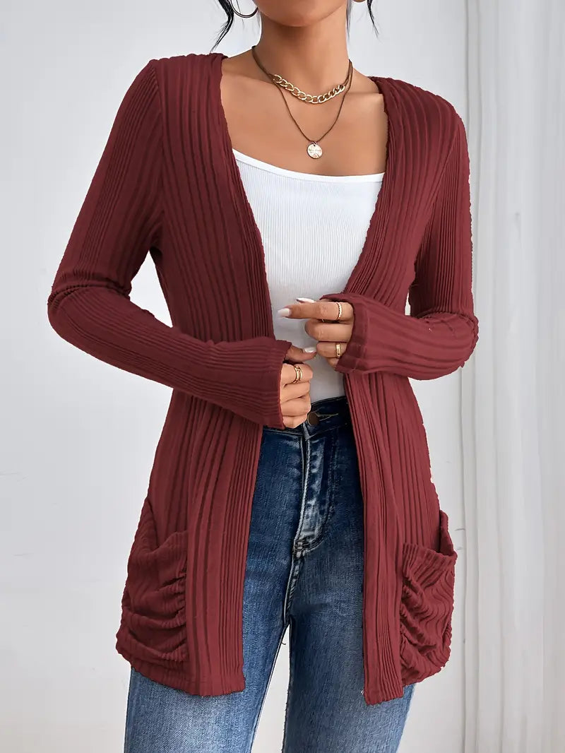 Cleo - Vest mit V-Ausschnitt und langen Ärmeln aus schlankem, gestricktem Polyester