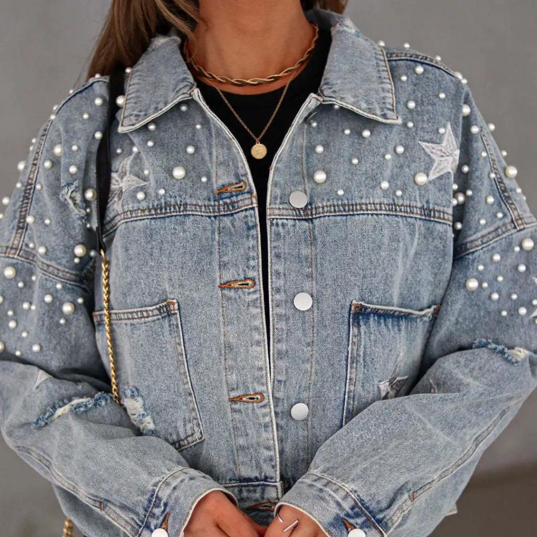 Vina - Trendige Jeansjacke mit Perlenverzierung für Damen