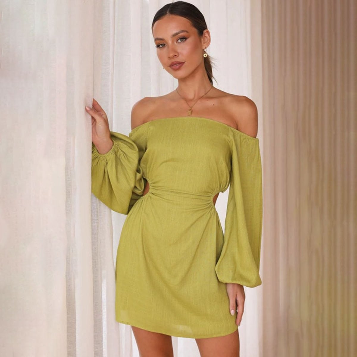 Schulterfreies Kleid mit Ballonärmeln für Damen