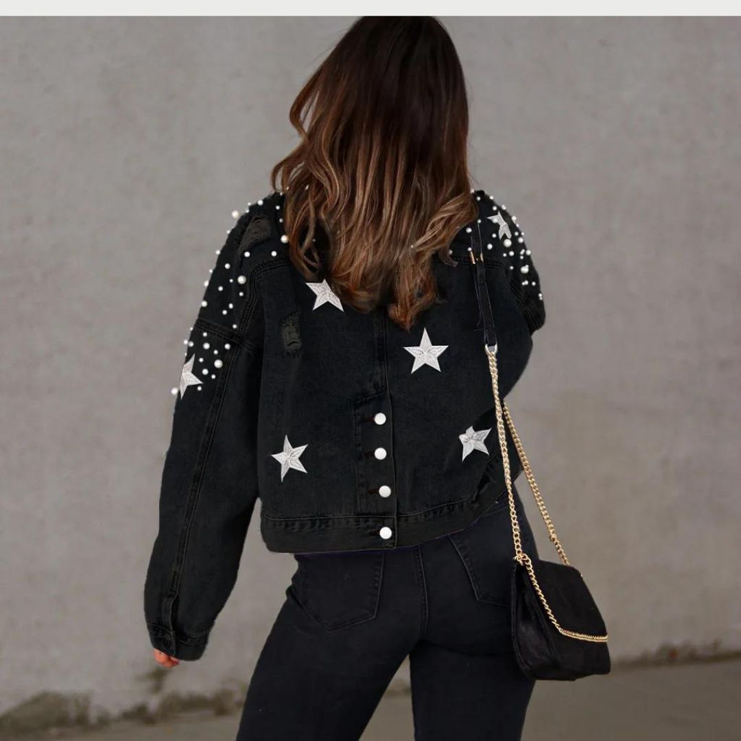 Vina - Trendige Jeansjacke mit Perlenverzierung für Damen