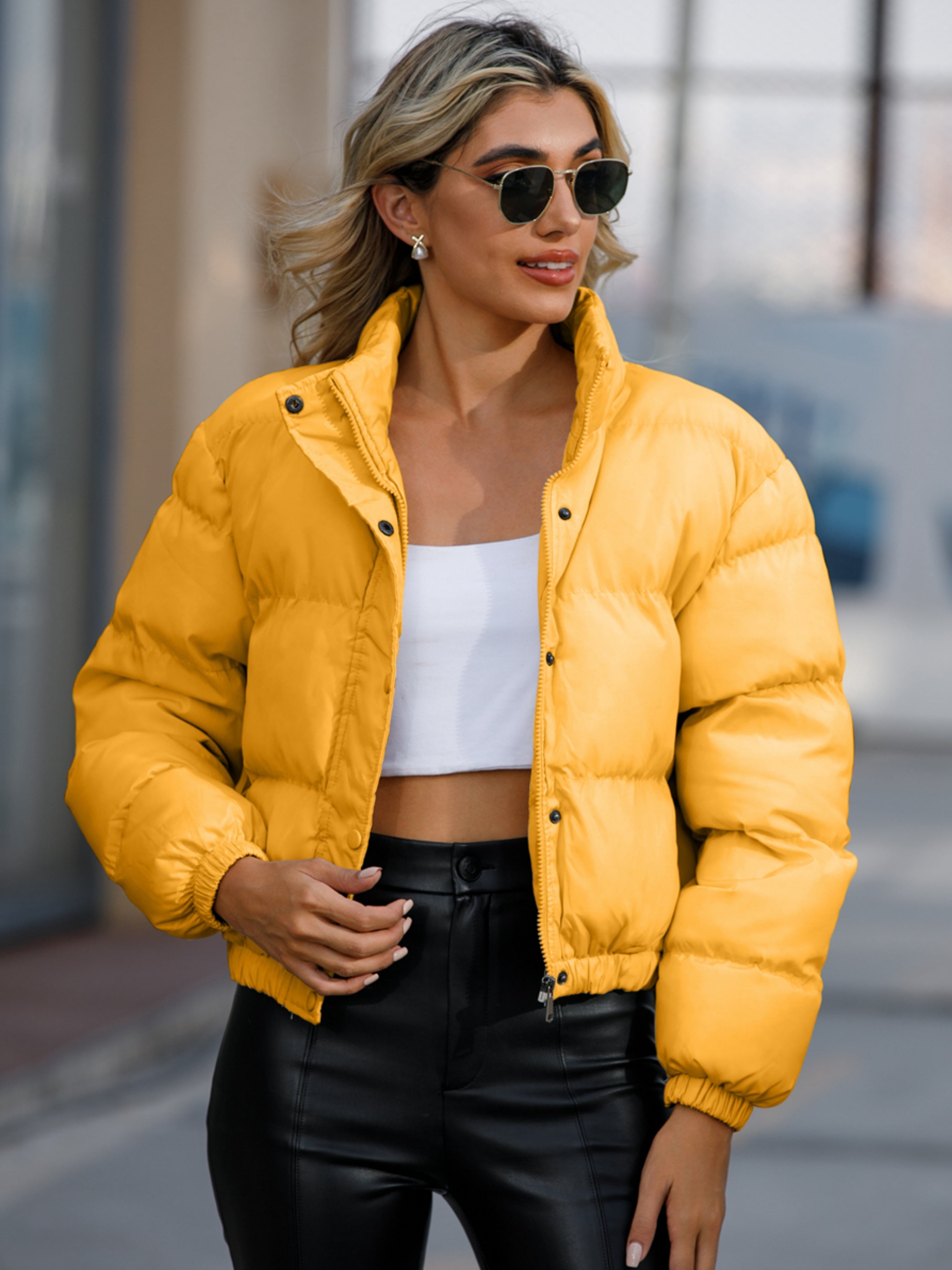 Lässige lange Winterjacke mit Druckknöpfen und Polsterung für Damen | Ideal für Herbst/Winter