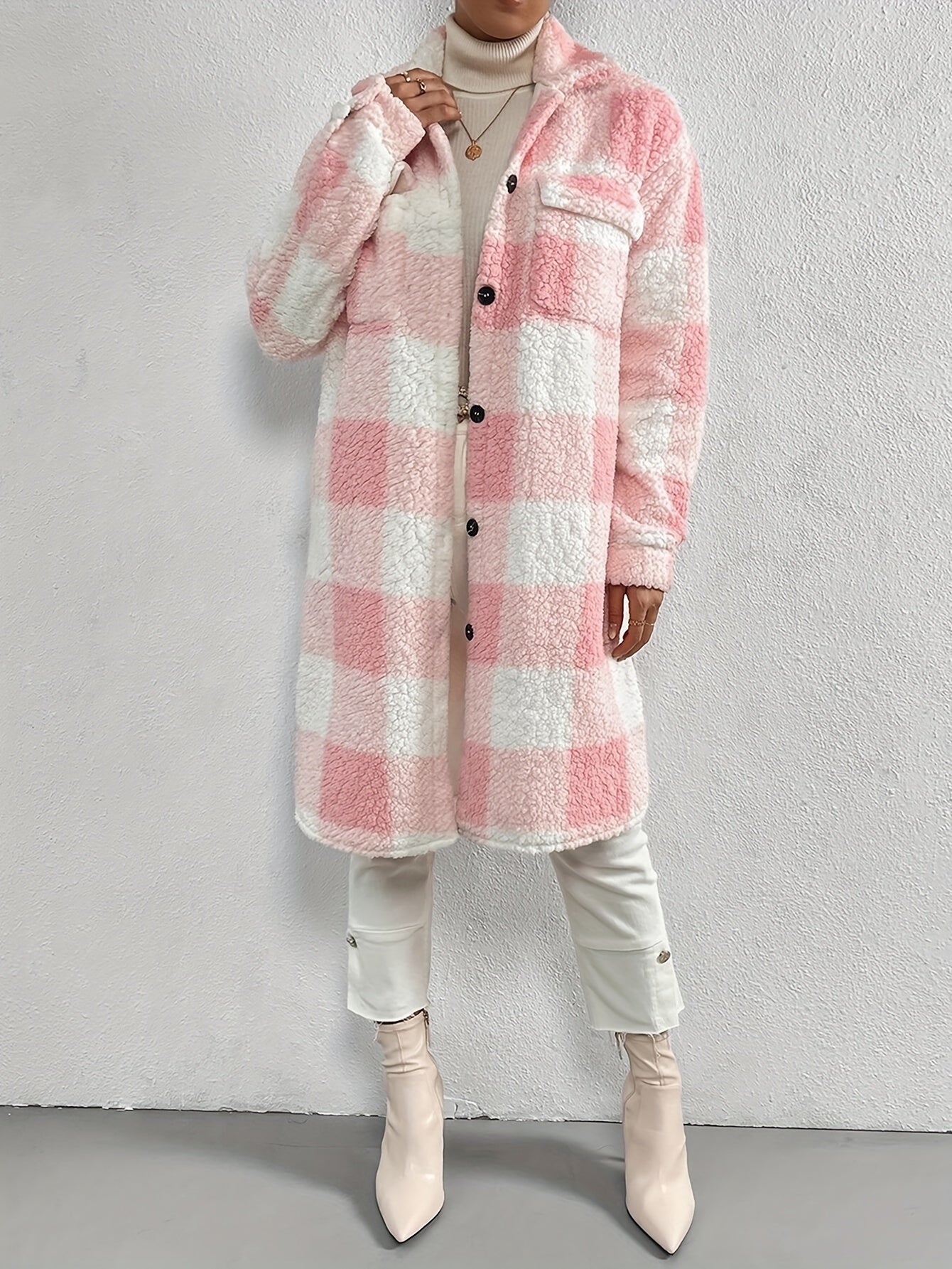 Lieza - Eleganter karierter Teddy-Mantel für Damen