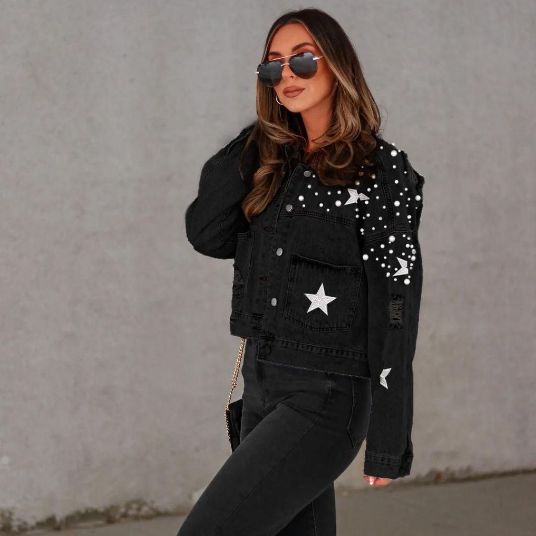 Vina - Trendige Jeansjacke mit Perlenverzierung für Damen