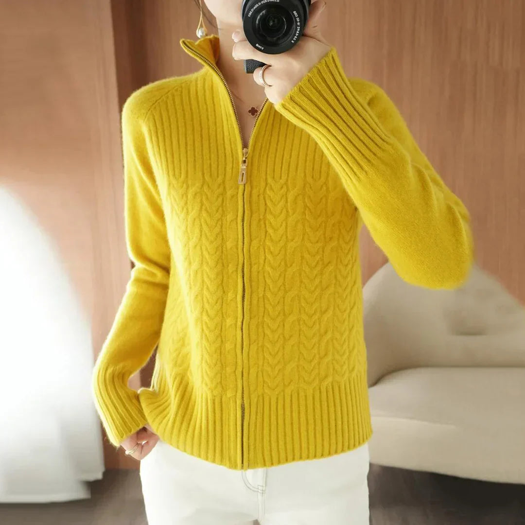 Makvala - Strickpullover mit Reißverschluss und V-Ausschnitt