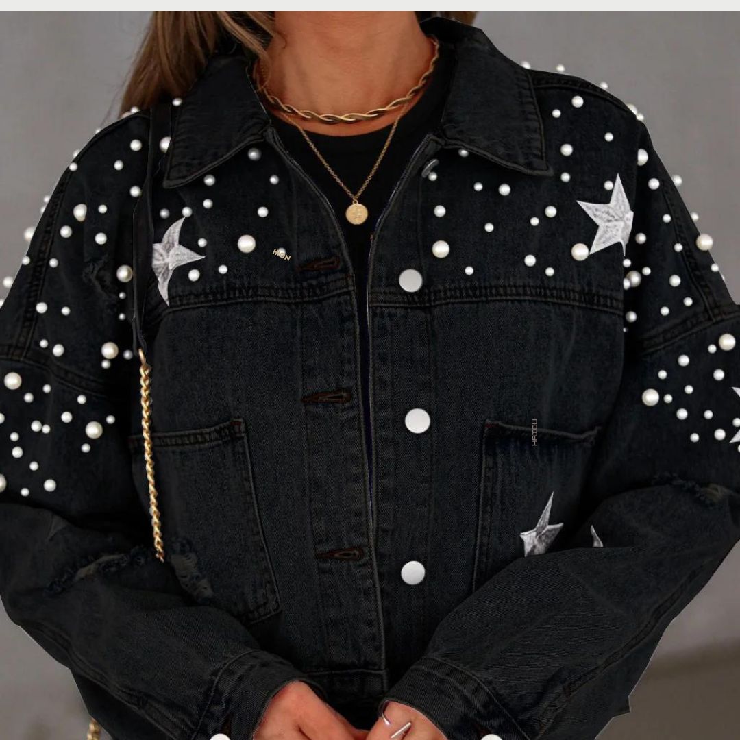 Vina - Trendige Jeansjacke mit Perlenverzierung für Damen
