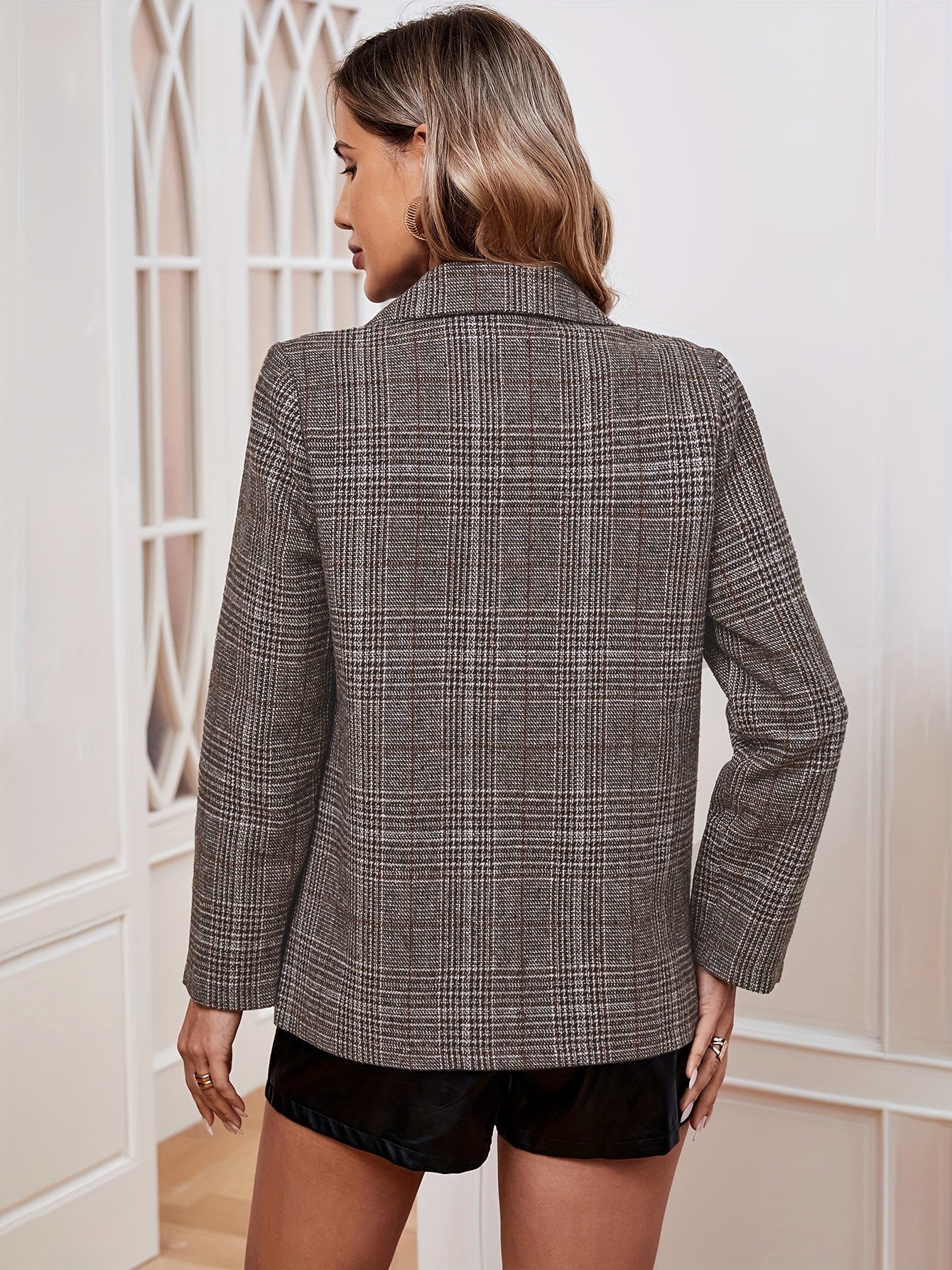 Stilvoller Langer Blazer Mit Reverskragen Und Karomuster Für Damen | Ideal für das tägliche Tragen