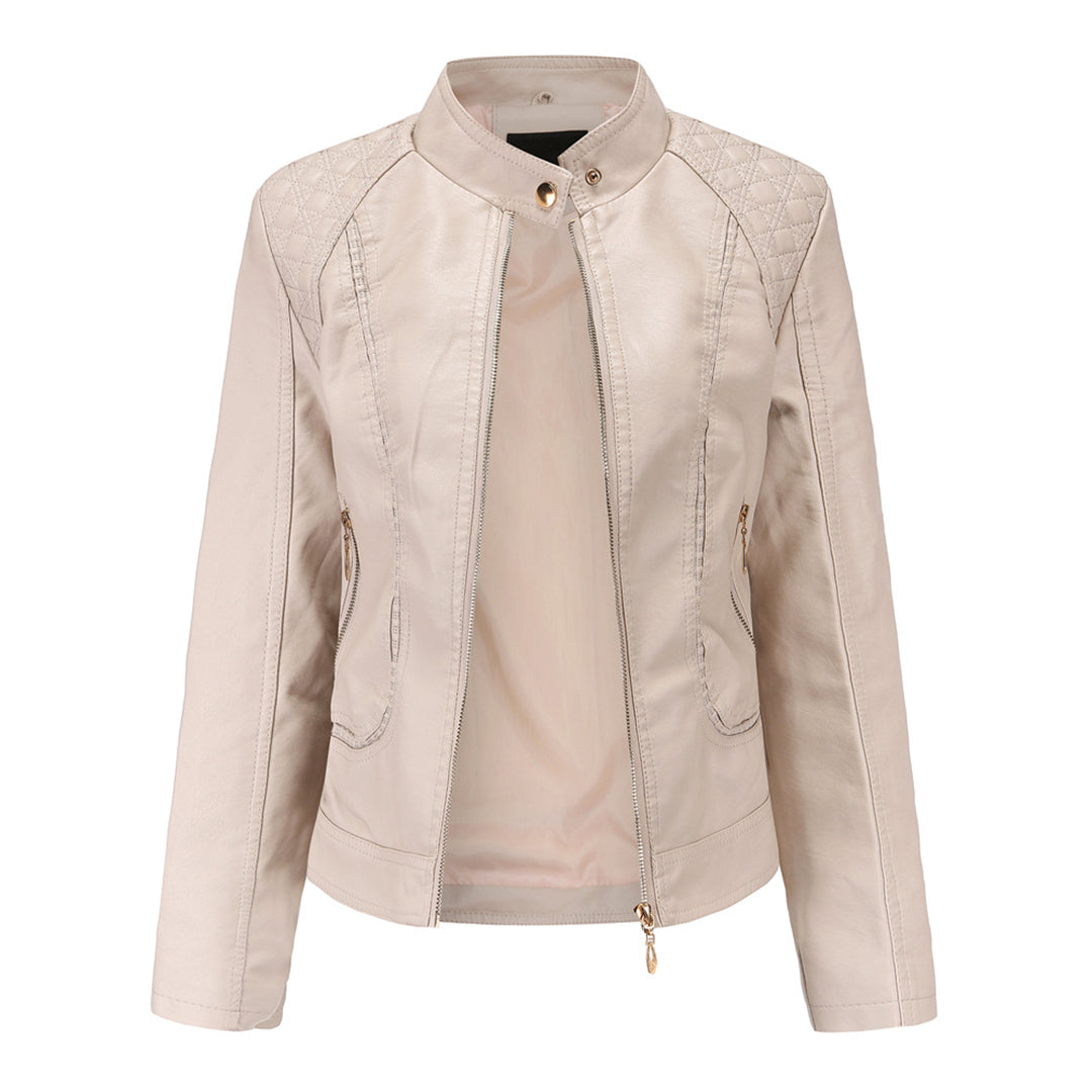 Lässige, biker-inspirierte vegane Lederjacke mit Reissverschlussdetails für Damen | Ideal für den Winter