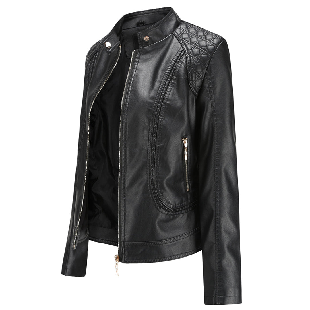 Lässige, biker-inspirierte vegane Lederjacke mit Reissverschlussdetails für Damen | Ideal für den Winter
