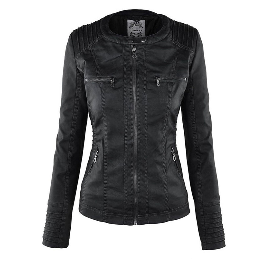 Lässige vegane Lederjacke mit Kapuze für Damen | Ideal für den Winter