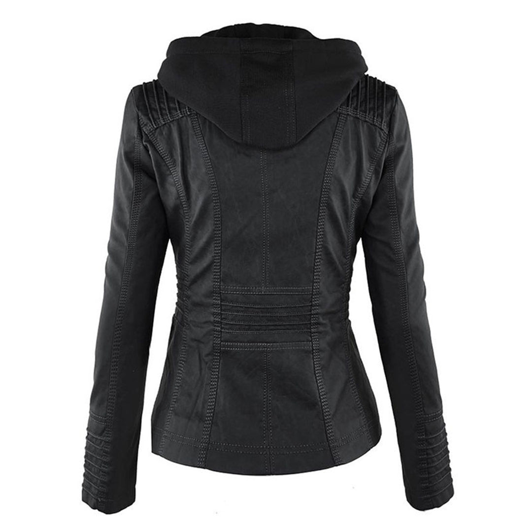 Lässige vegane Lederjacke mit Kapuze für Damen | Ideal für den Winter