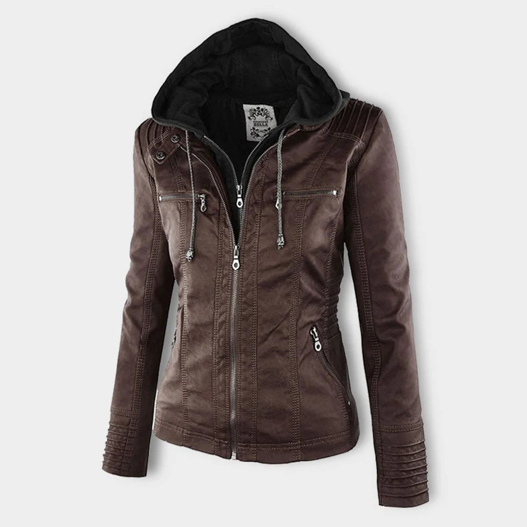 Lässige vegane Lederjacke mit Kapuze für Damen | Ideal für den Winter