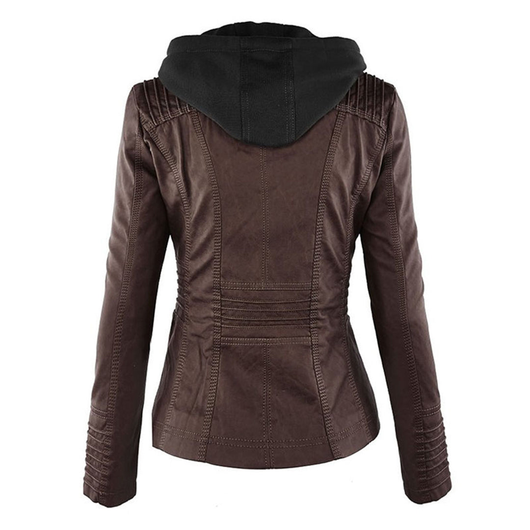 Lässige vegane Lederjacke mit Kapuze für Damen | Ideal für den Winter