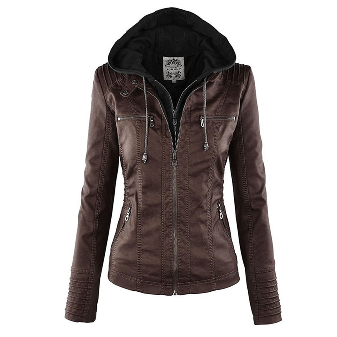 Lässige vegane Lederjacke mit Kapuze für Damen | Ideal für den Winter