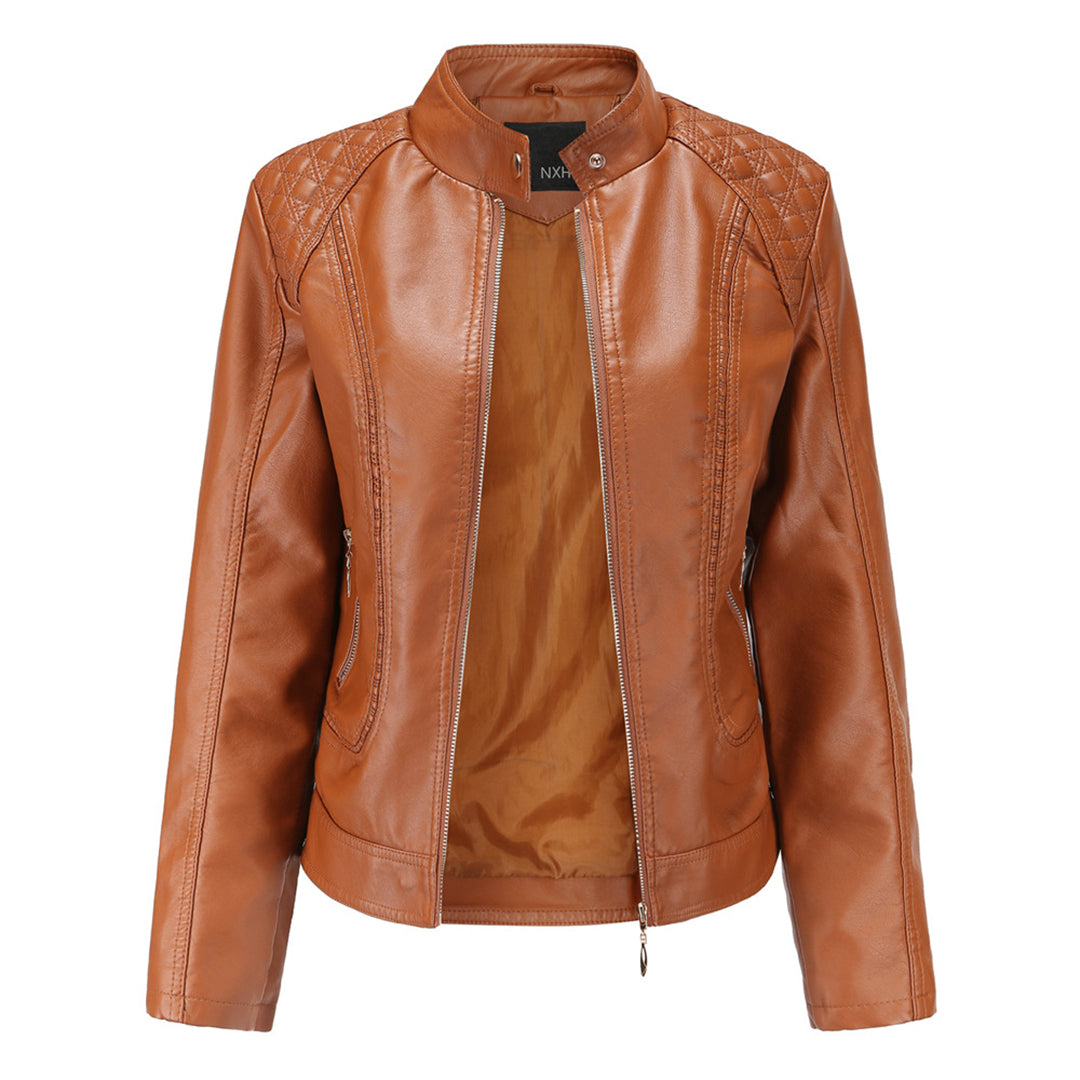 Lässige, biker-inspirierte vegane Lederjacke mit Reissverschlussdetails für Damen | Ideal für den Winter