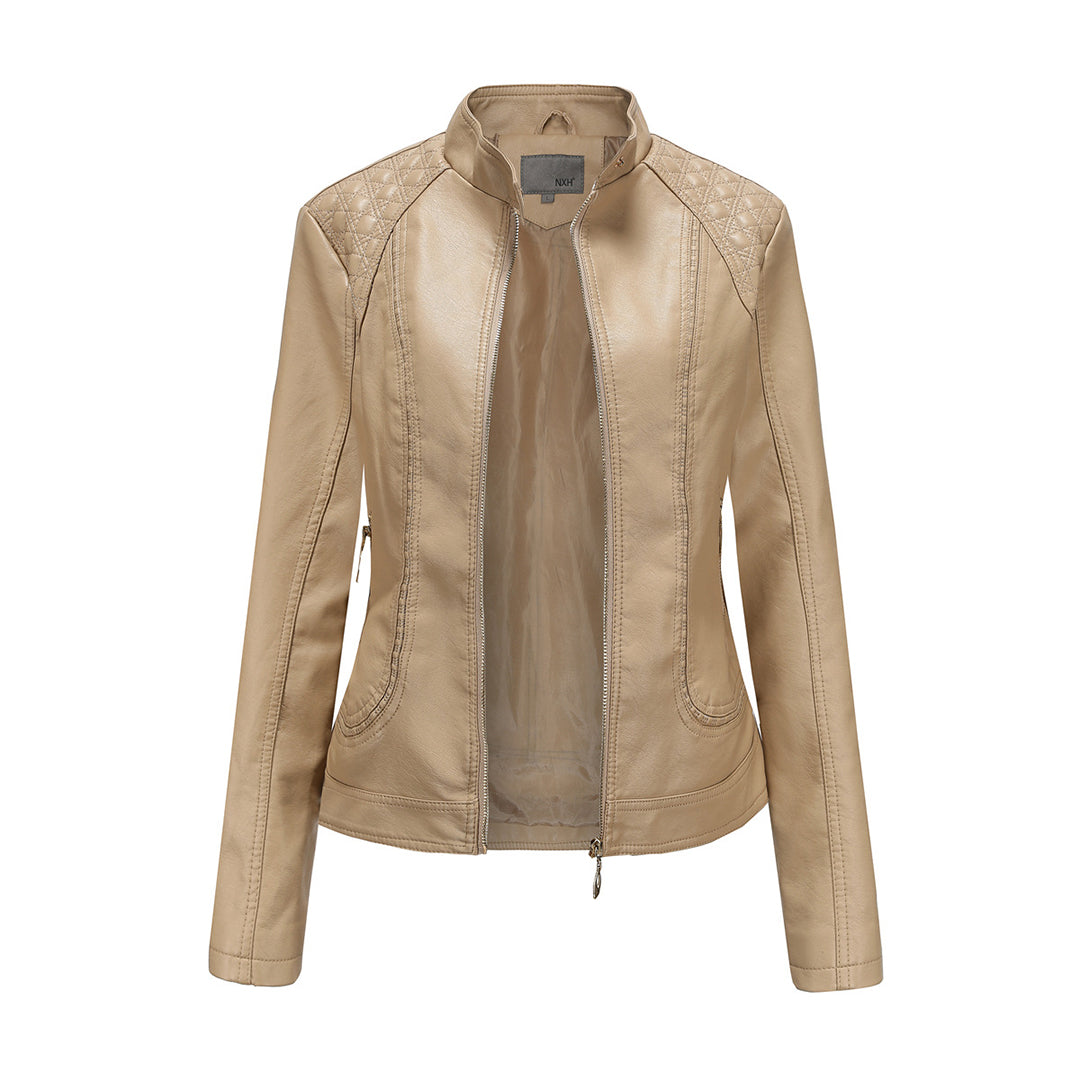 Lässige, biker-inspirierte vegane Lederjacke mit Reissverschlussdetails für Damen | Ideal für den Winter