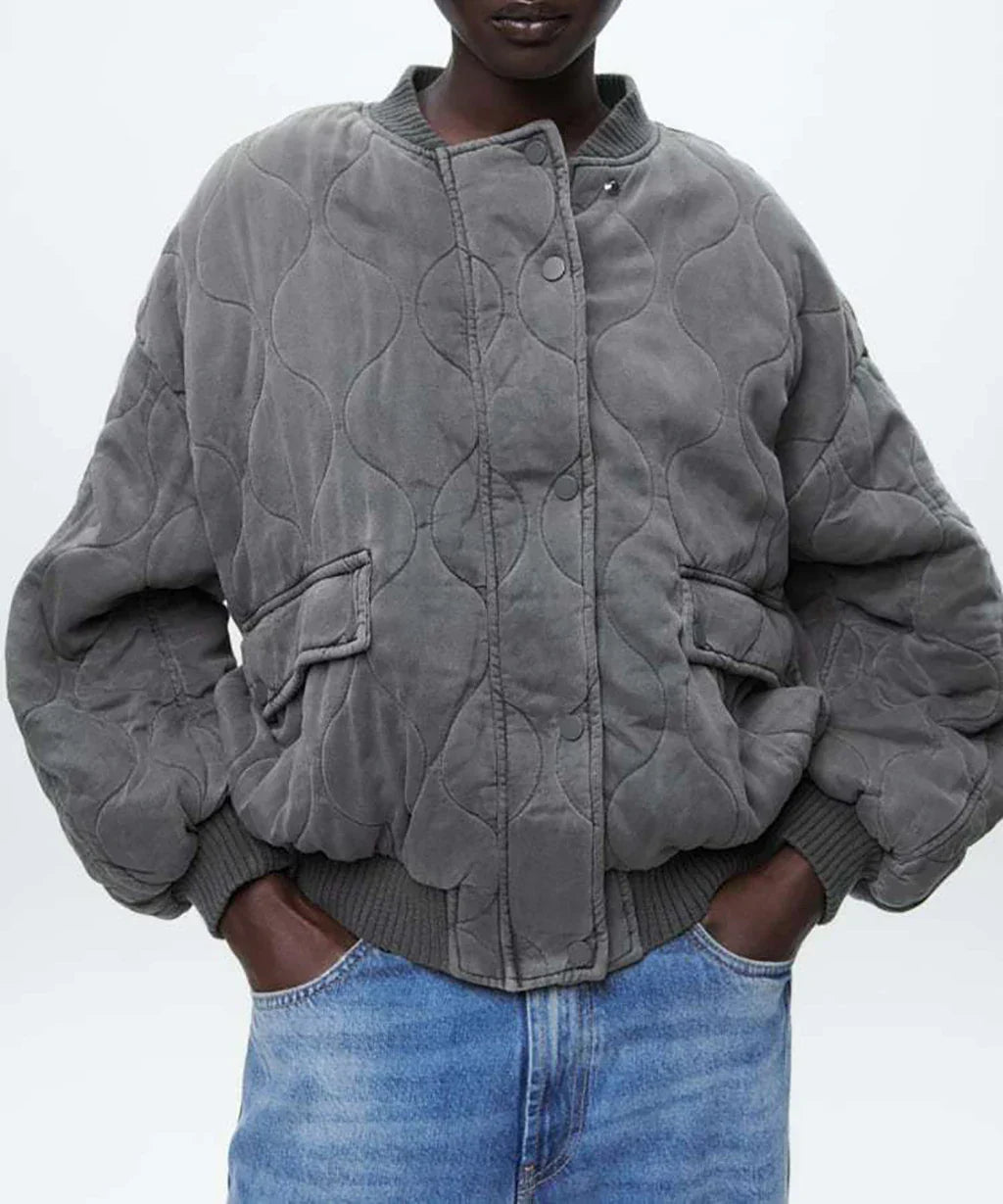 Edony | Locker sitzende graue Bomberjacke für Frauen