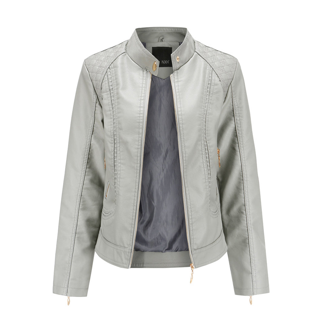 Lässige, biker-inspirierte vegane Lederjacke mit Reissverschlussdetails für Damen | Ideal für den Winter