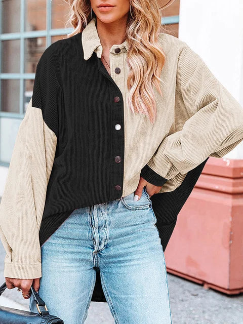 Mylene - Stylische Cordbluse mit Kontrastfarben für den Herbst für Damen
