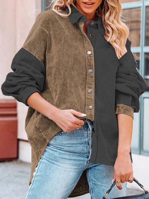 Mylene - Stylische Cordbluse mit Kontrastfarben für den Herbst für Damen