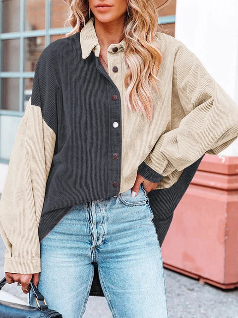 Mylene - Stylische Cordbluse mit Kontrastfarben für den Herbst für Damen