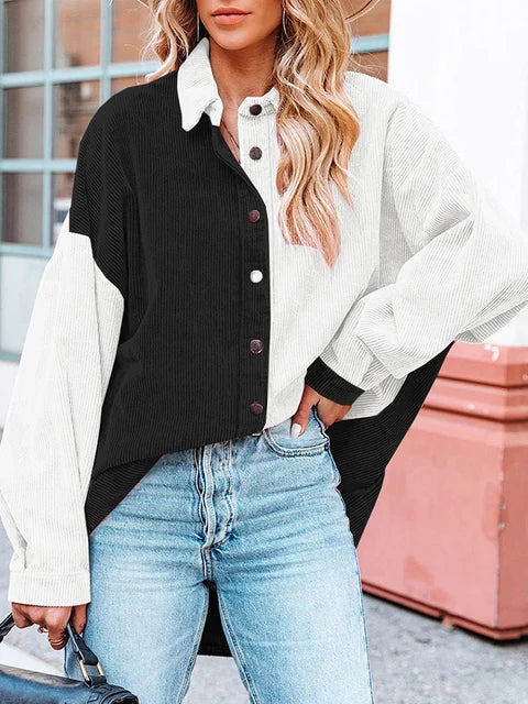 Mylene - Stylische Cordbluse mit Kontrastfarben für den Herbst für Damen