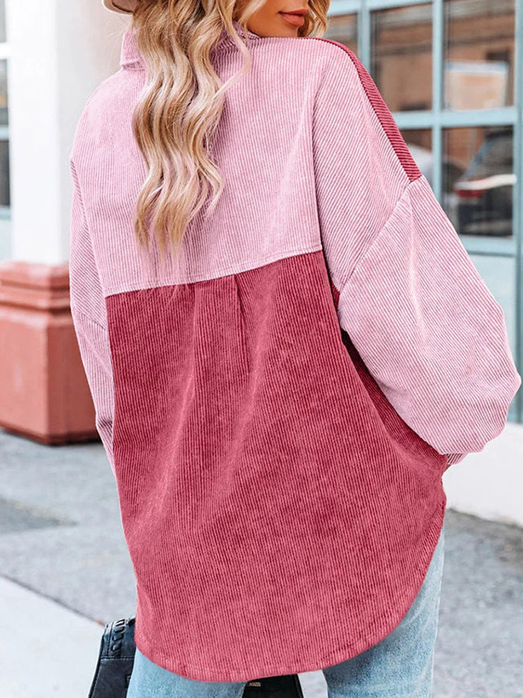 Mylene - Stylische Cordbluse mit Kontrastfarben für den Herbst für Damen