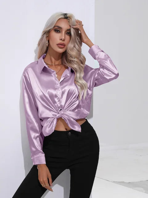 Euphrasia | Elegante Damenbluse aus Satin mit langen Ärmeln