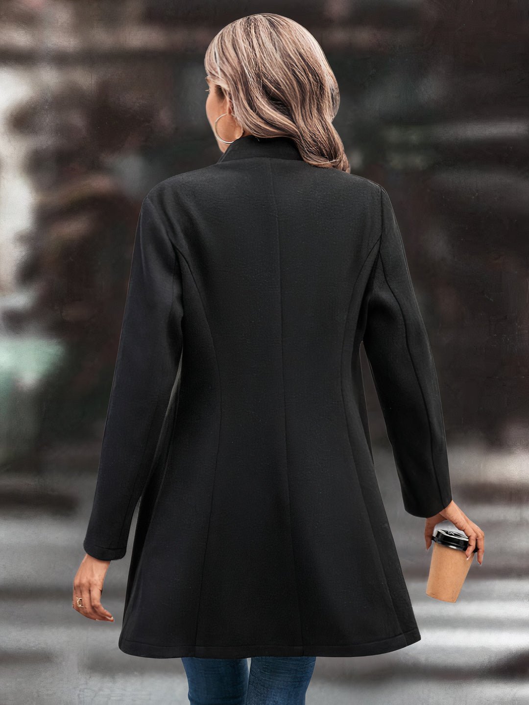 Damen Mid-Length Longline Mantel mit Reverskragen