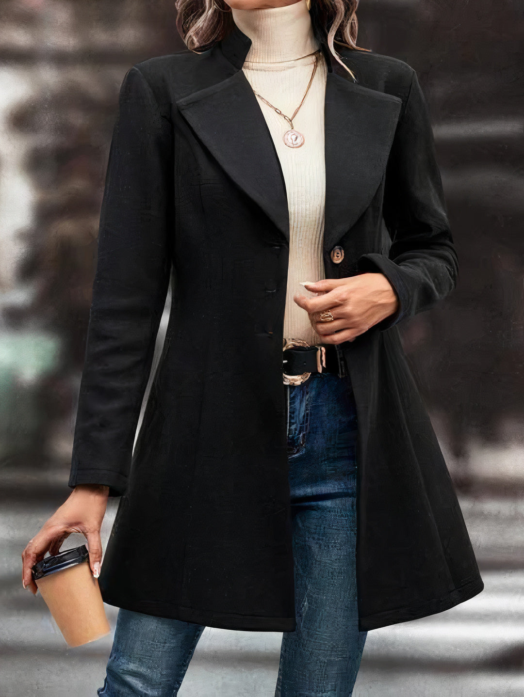 Damen Mid-Length Longline Mantel mit Reverskragen