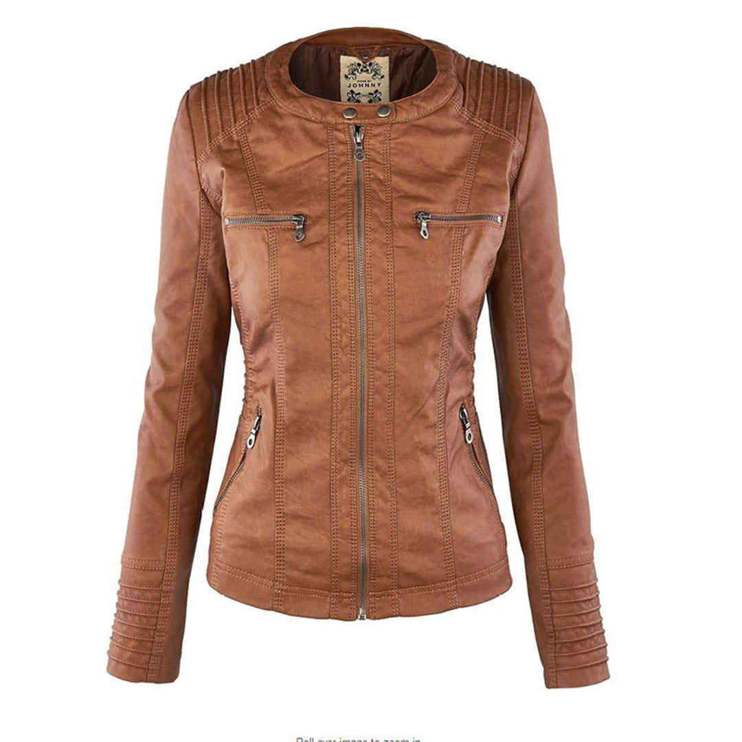 Lässige vegane Lederjacke mit Kapuze für Damen | Ideal für den Winter