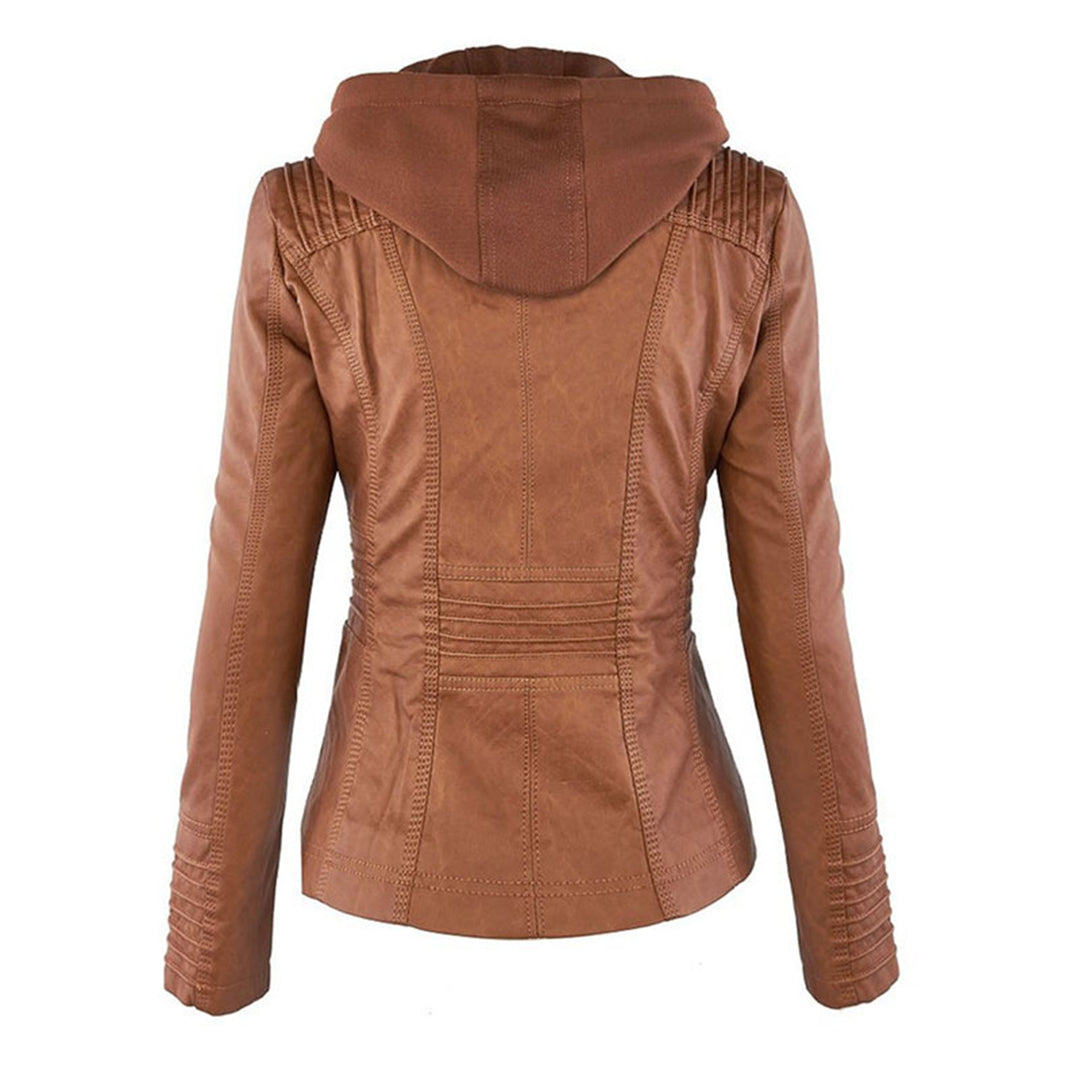 Lässige vegane Lederjacke mit Kapuze für Damen | Ideal für den Winter