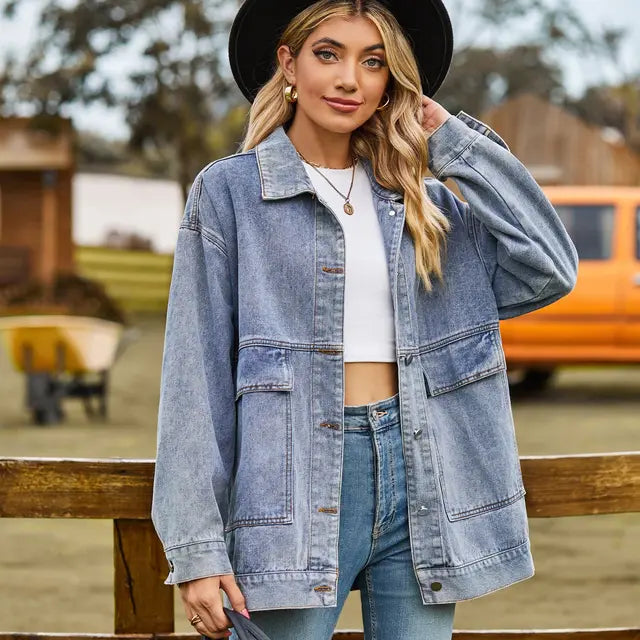 Ciara - Stilvoller Klassischer Denim Mantel im Herbst für Damen