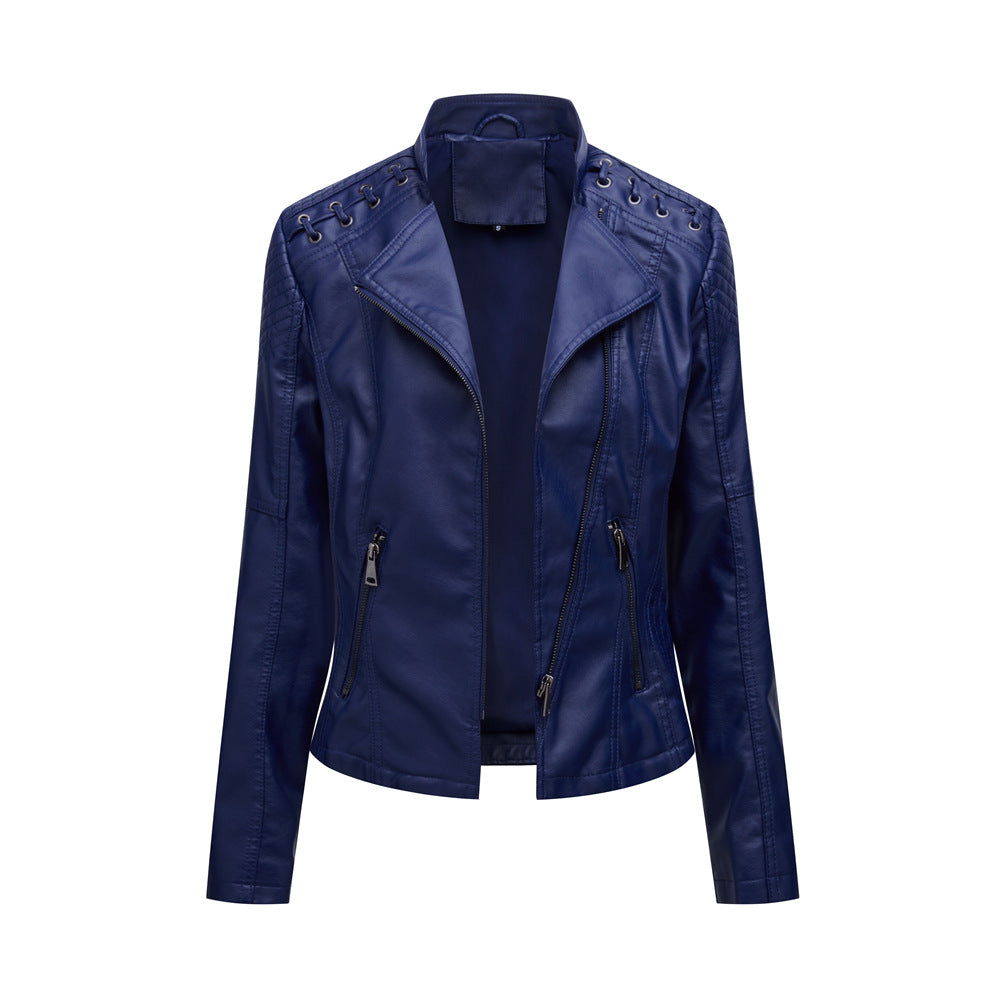 Lässige, schmal geschnittene vegane Lederjacke mit Schulterstitching für Damen | Ideal für den Winter